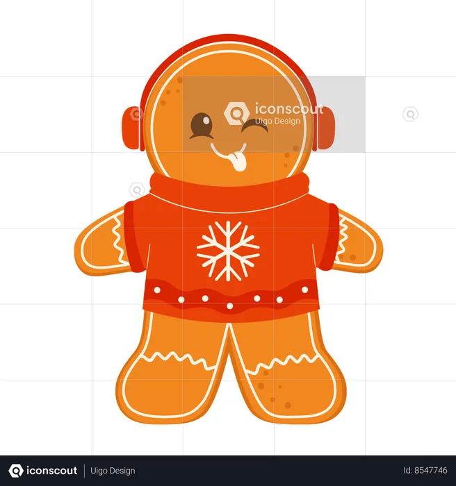 Gingerbread Man With Headphones  Illustration