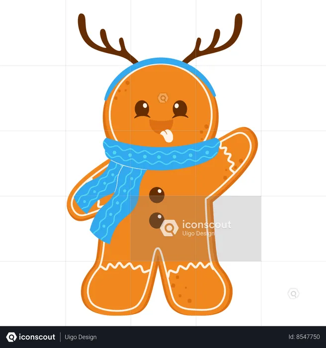 Gingerbread Wearing Deer Headband  Illustration