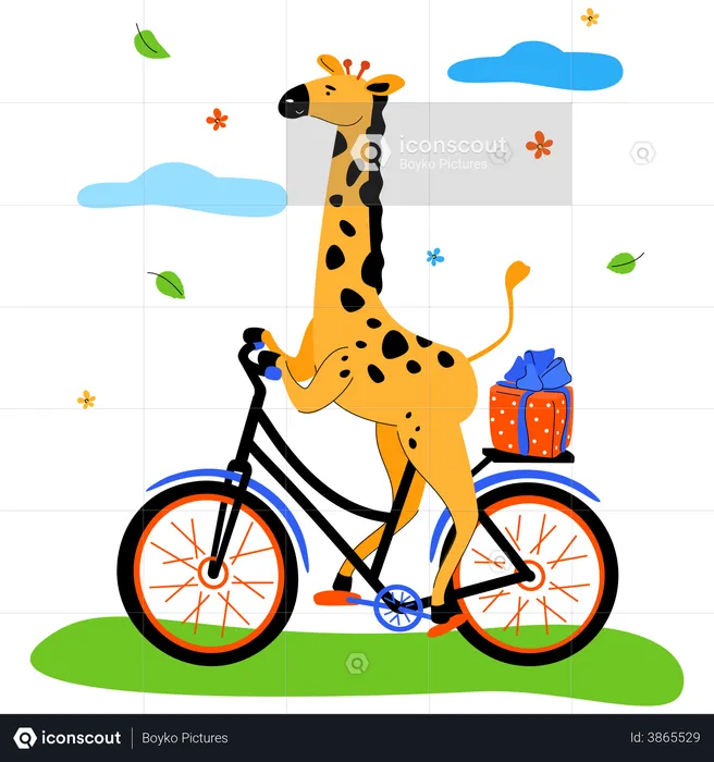 Girafa fofa andando de bicicleta  Ilustração