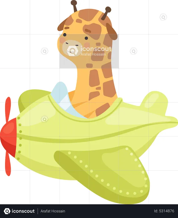 Giraffe flying plane  Illustration