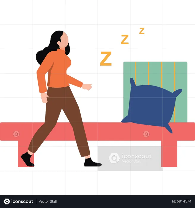 Girl about to fall asleep.  Illustration