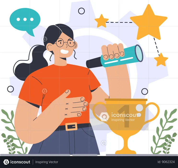 Girl achieving business trophy  Illustration