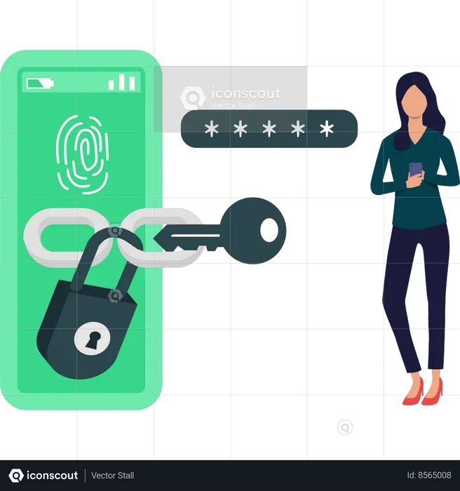 Girl adding password to phone  Illustration