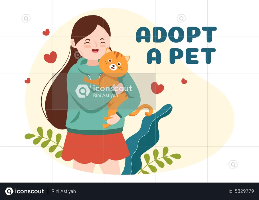 Girl adopting cat  Illustration