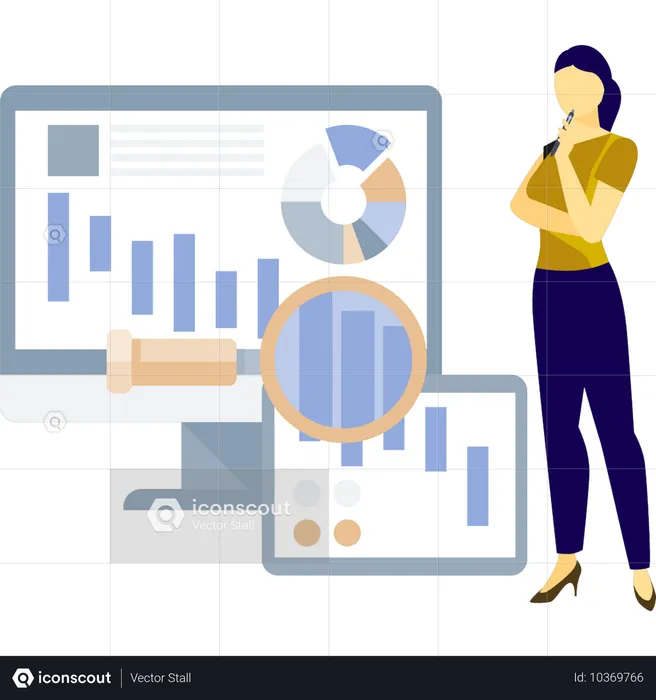 Girl analyze business growth  Illustration