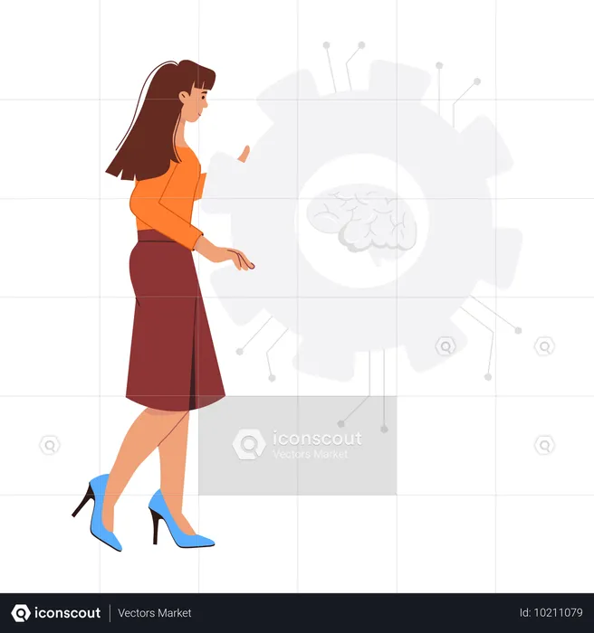 Girl analyzing machine learning  Illustration