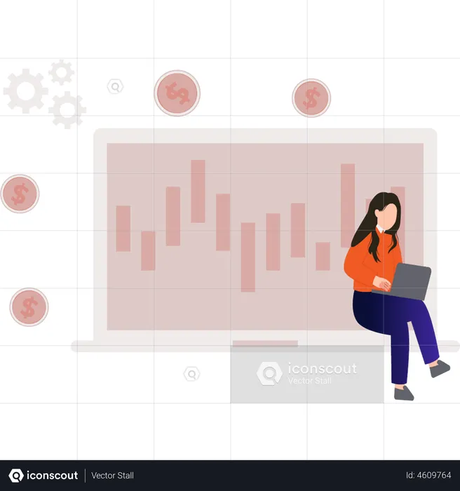 Girl analyzing stocks  Illustration