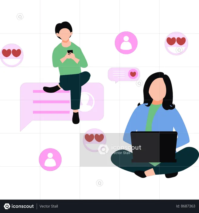Girl and a boy are having conversation online  Illustration