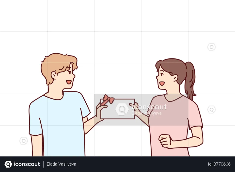 Girl and boy are giving invitation card to each other  Illustration