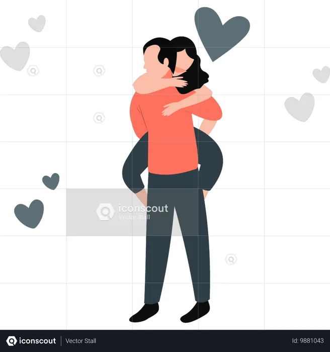 Girl and boy are hugged around waist  Illustration