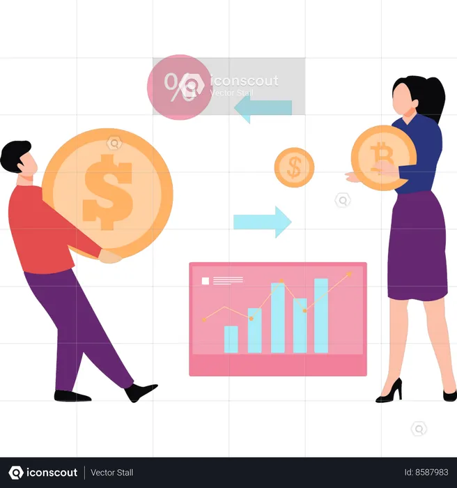 Girl and boy are transferring money  Illustration