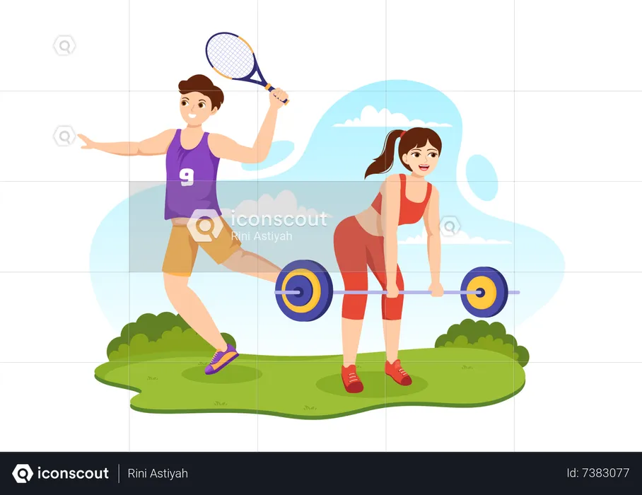 Girl and boy celebrate sports day  Illustration