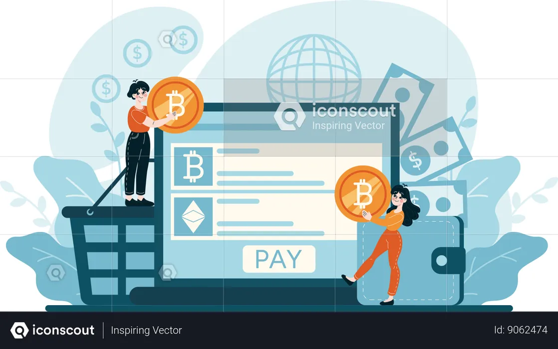 Girl and boy doing crypto payment  Illustration