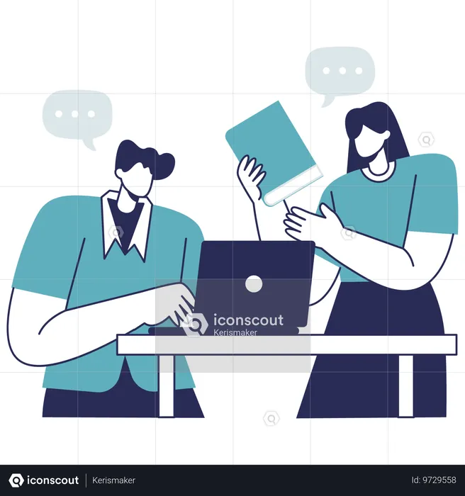 Girl and boy doing Group Study  Illustration