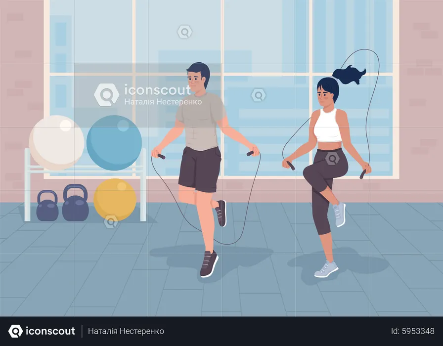 Girl and boy Doing jumping rope workout  Illustration