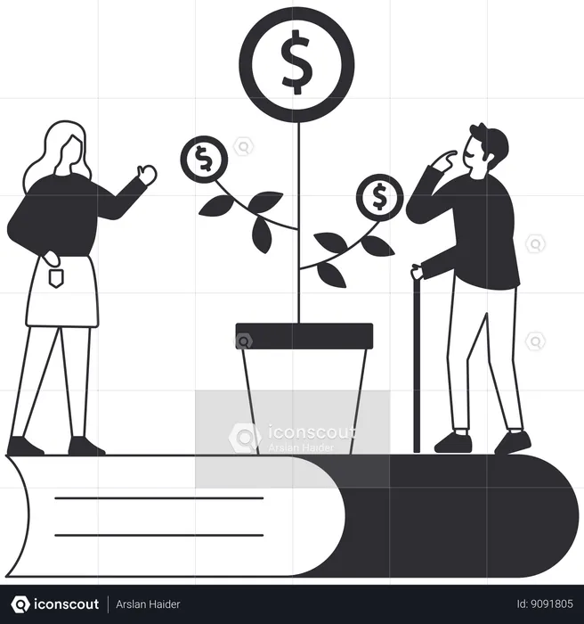 Girl and boy getting Finance eduction  Illustration