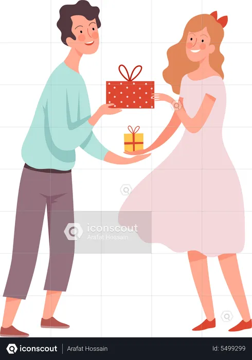 Girl and boy giving gift each other  Illustration