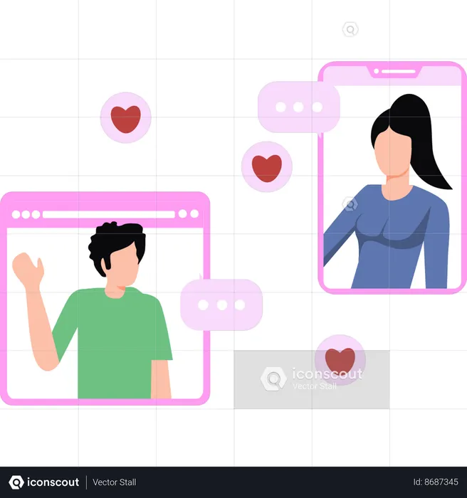 Girl and boy in relationship are talking online  Illustration