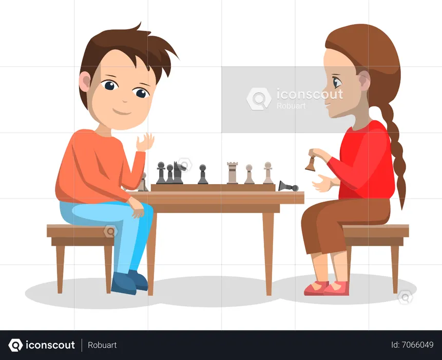 Girl and boy playing chess  Illustration