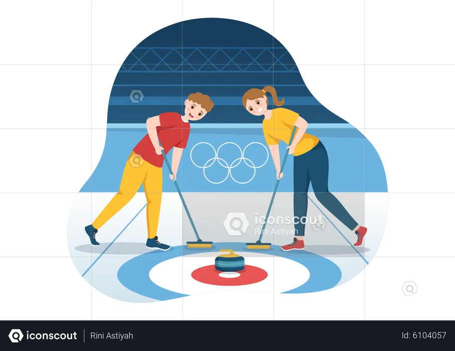 Girl and boy playing Curling  Illustration
