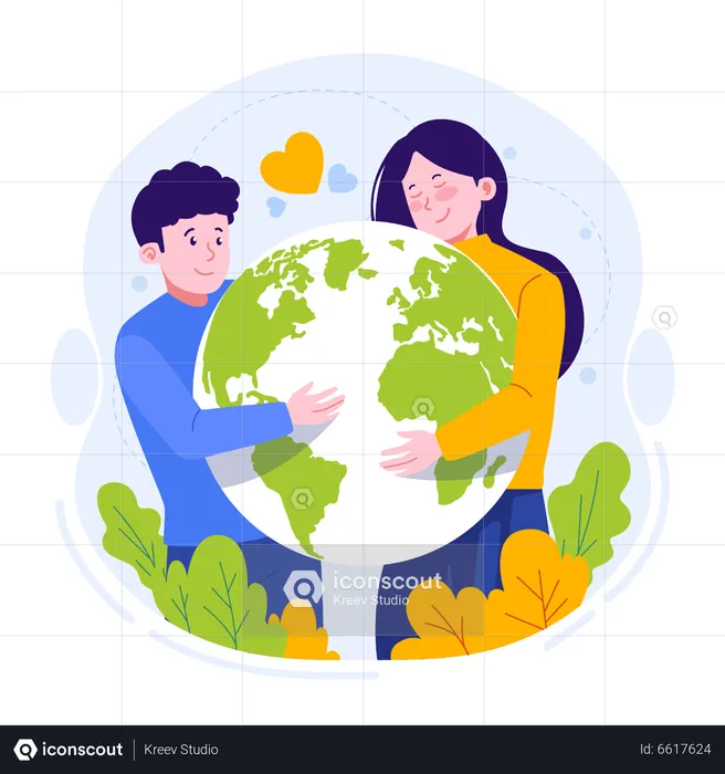 Girl and boy save planet  Illustration