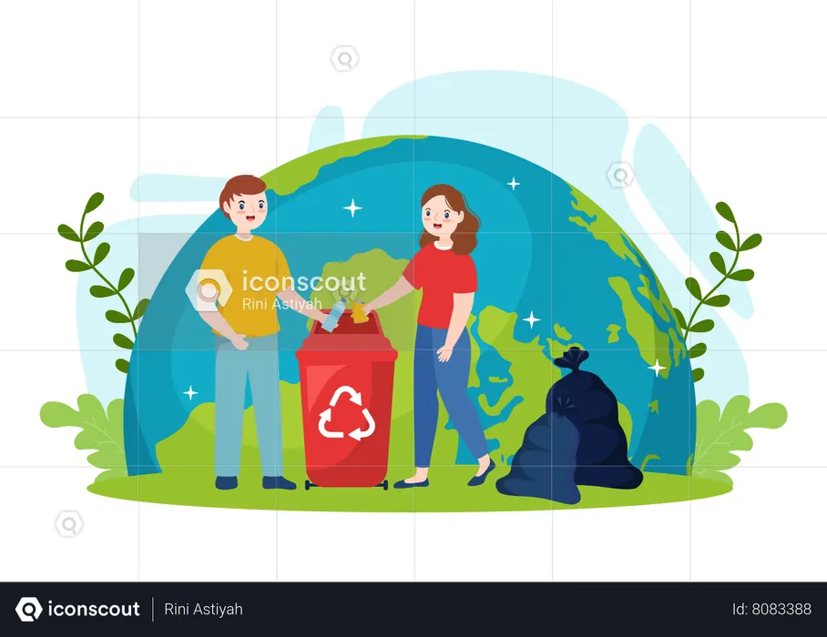 Girl and boy sorting garbage and disposal properly  Illustration