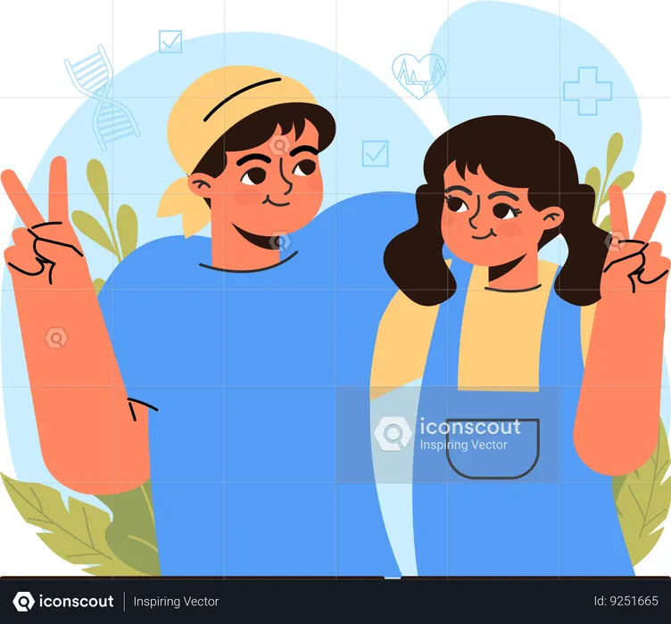 Girl and boy support each other during oncological illness medical treatment  Illustration