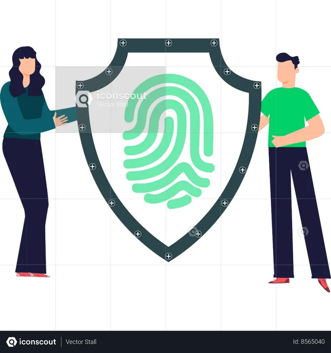 Girl and boy talking about biometric thumbprint  Illustration