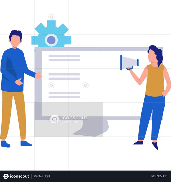 Girl And Boy Talking About Business Marketing  Illustration
