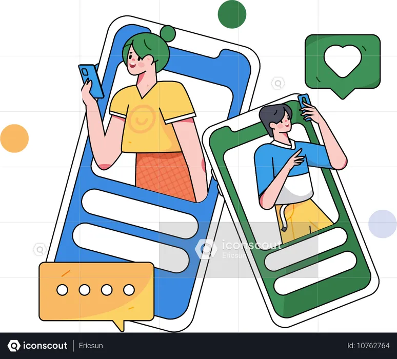 Girl and boy talking on social media using mobile  Illustration