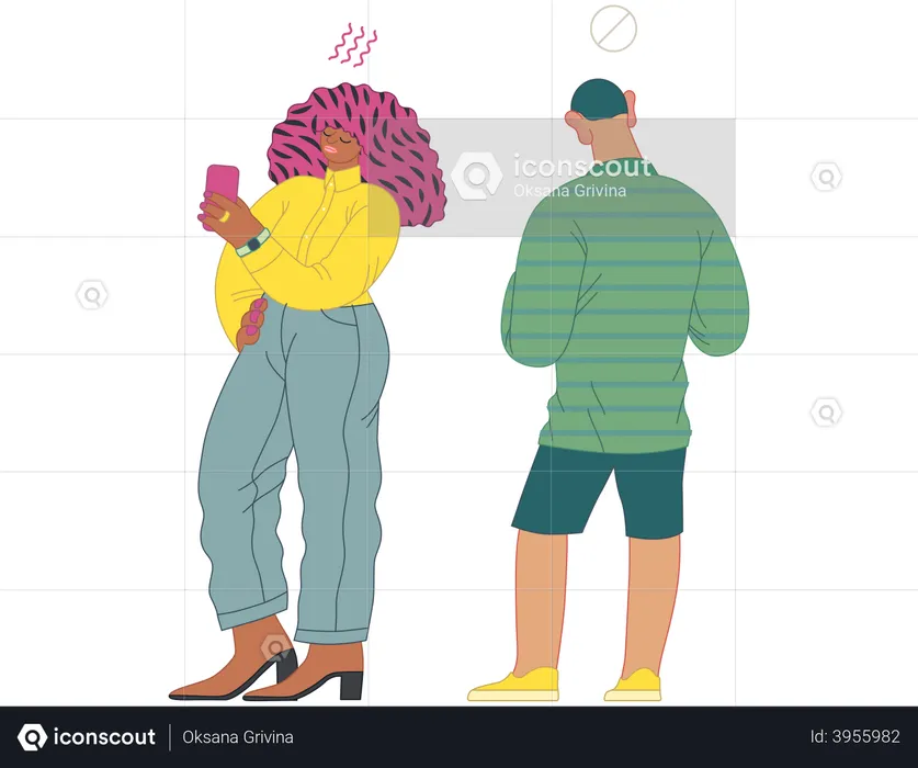 Girl and boy waiting in queue  Illustration