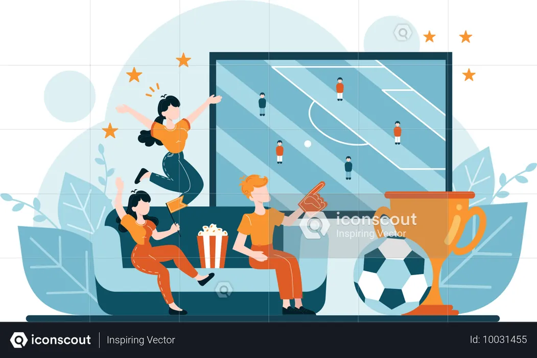 Girl and boy watching football match  Illustration