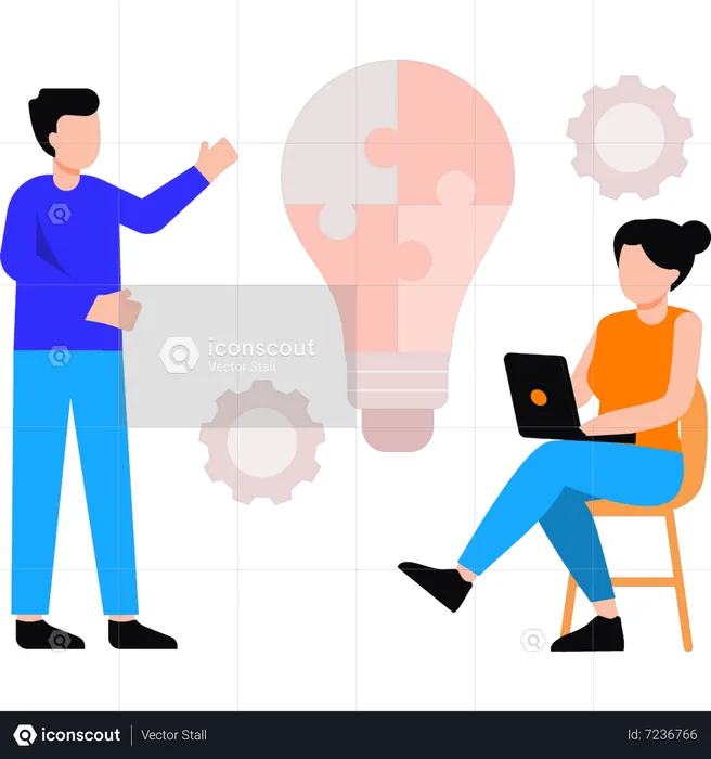 Girl and boy working on business strategy  Illustration