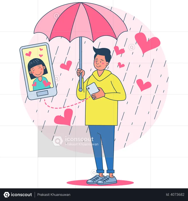 Girl and father chatting on video call  Illustration