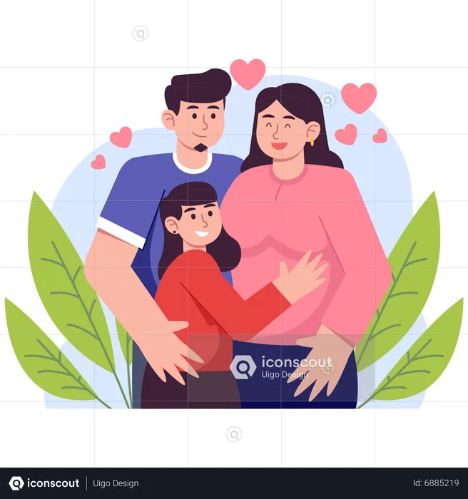 Girl And Happy Parents  Illustration