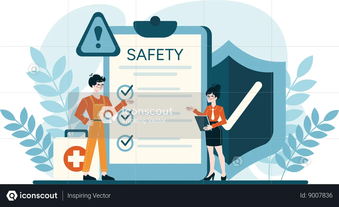 Girl and man checking safety policy  Illustration