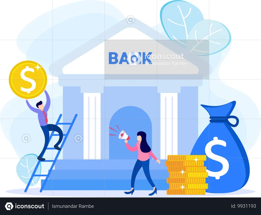 Girl and man doing bank investment  Illustration