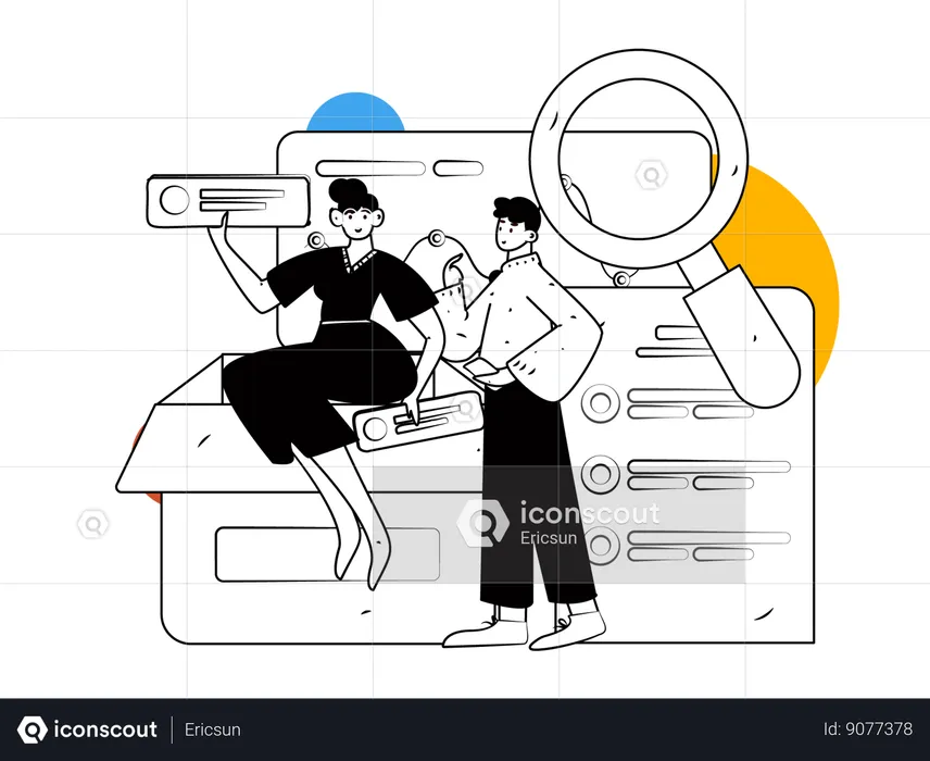 Girl and man doing business research  Illustration