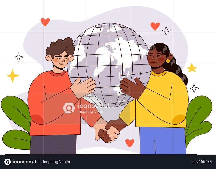 Girl and man doing global deal  Illustration