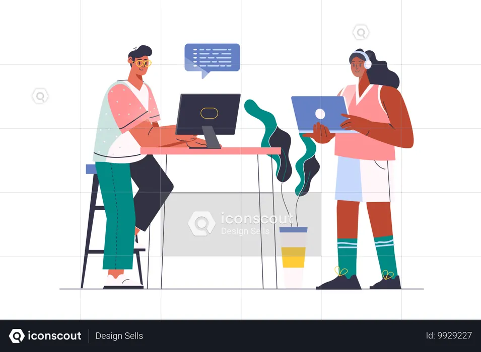 Girl and man doing Programming work  Illustration