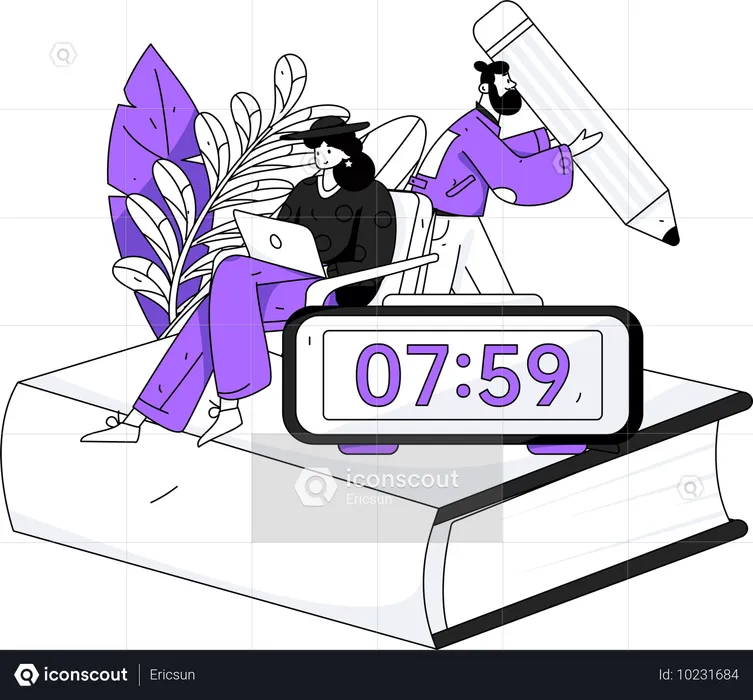 공부하는 여자와 남자 공부 시간  일러스트레이션
