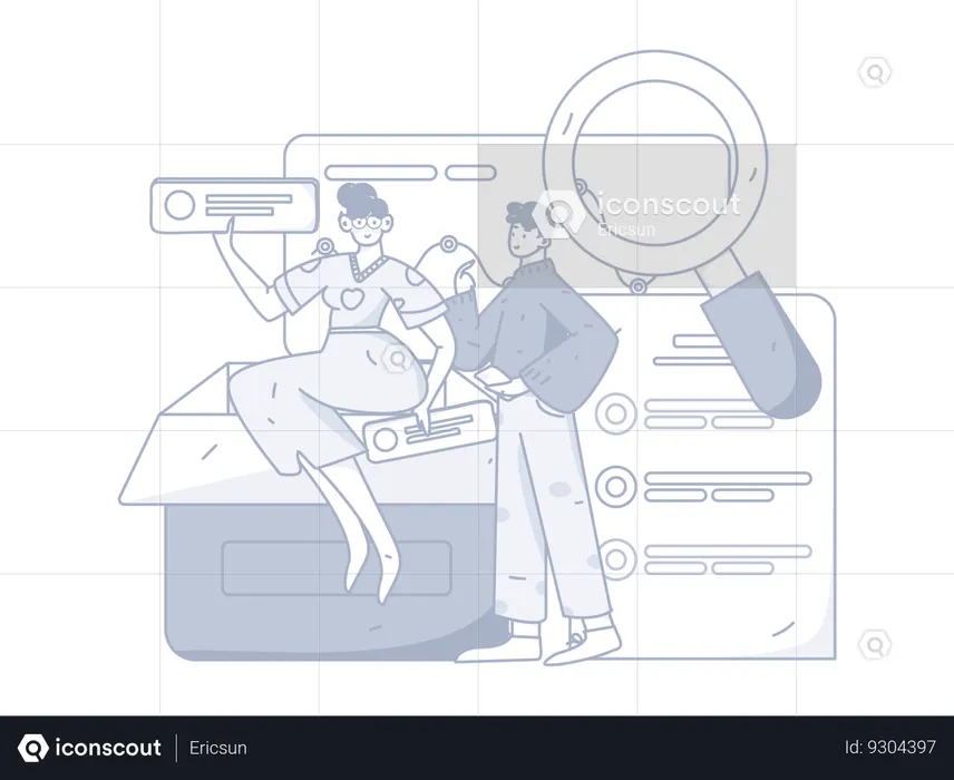 Girl and man finding checklist  Illustration