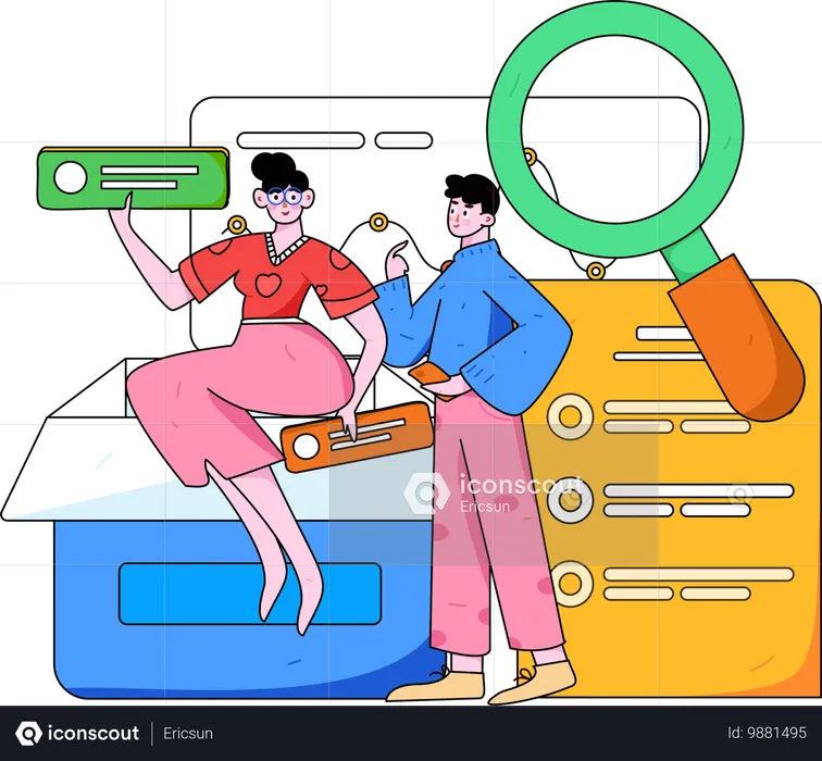 Girl and man finding checklist  Illustration