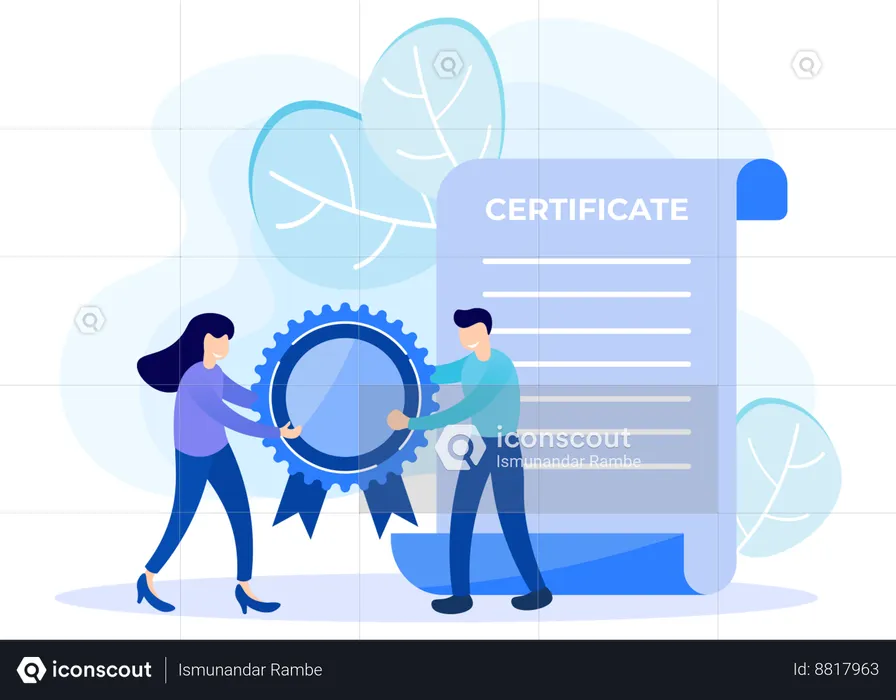 Girl And Man Getting Certificate  Illustration