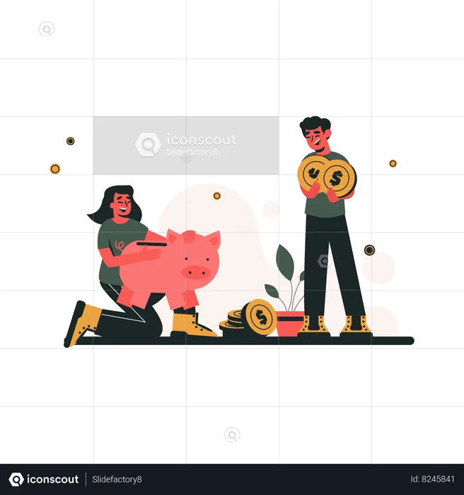Girl and man investing money for Campaign  Illustration