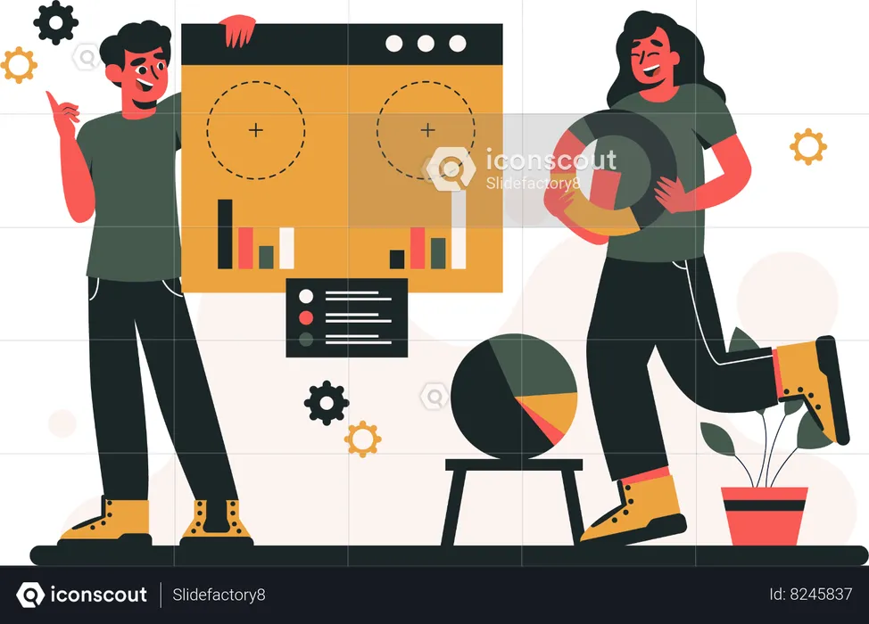 Girl and man making business presentation  Illustration