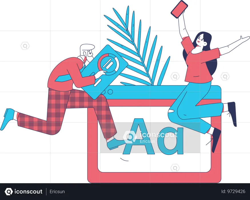 Girl and man making marketing analysis  Illustration