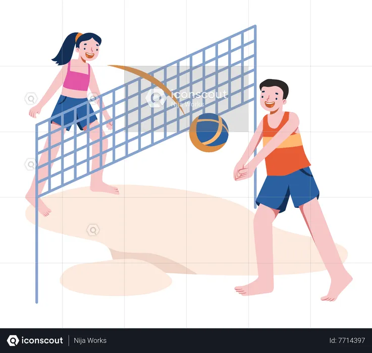 Girl and man  playing volley ball  Illustration