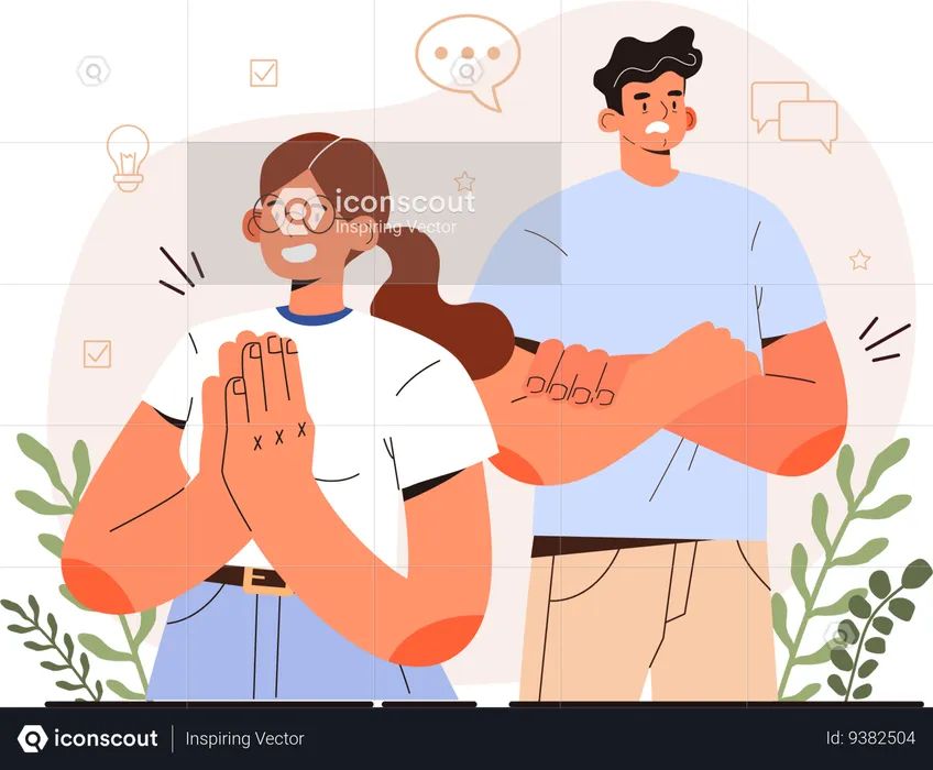 Girl and man with Body language education  Illustration