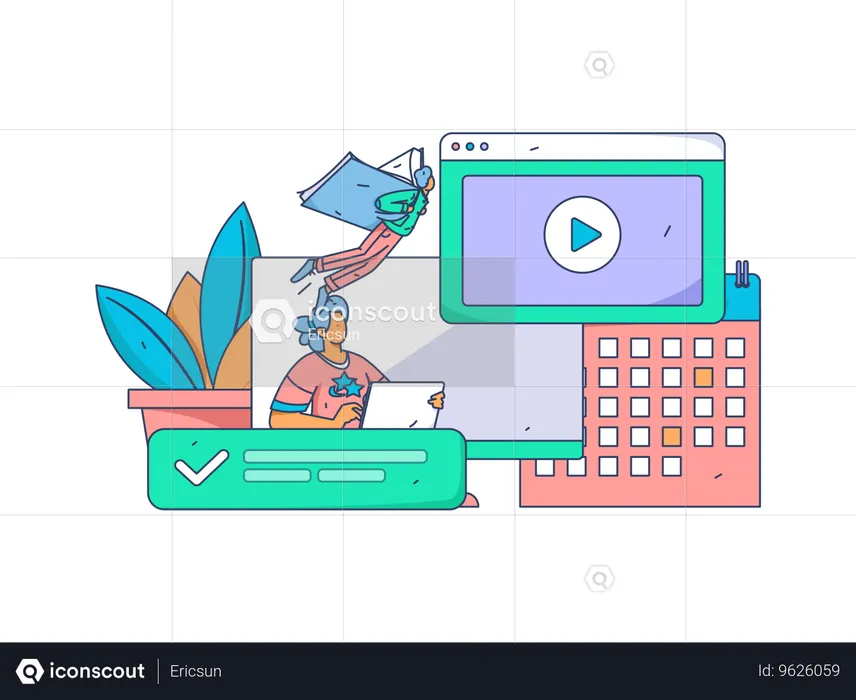 Girl and man with Study timetable  Illustration